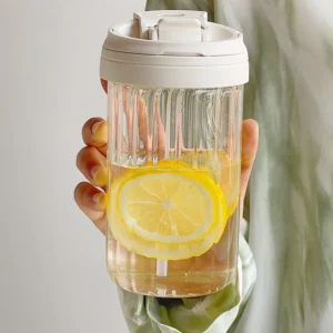 17oz Leakproof Glass Coffee Cup with Straw and Lid