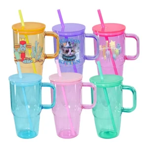 20oz Sublimation Glass Travel Mug with Straw and Lid