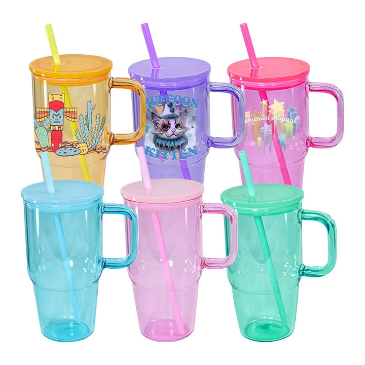 20Oz Sublimation Glass Travel Mug With Straw And Lid