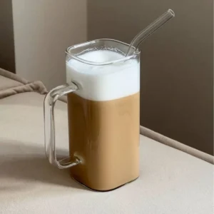 380ml Square Borosilicate Glass Cup with Handle