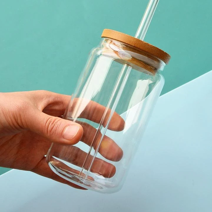 500Ml Borosilicate Glass Can Cup With Bamboo Lid