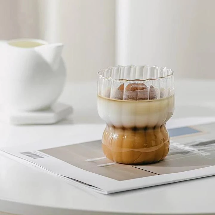 8Oz Ripple Borosilicate Glass Cup For Cappuccino