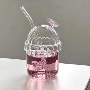Butterfly Design Borosilicate Glass Water Cup