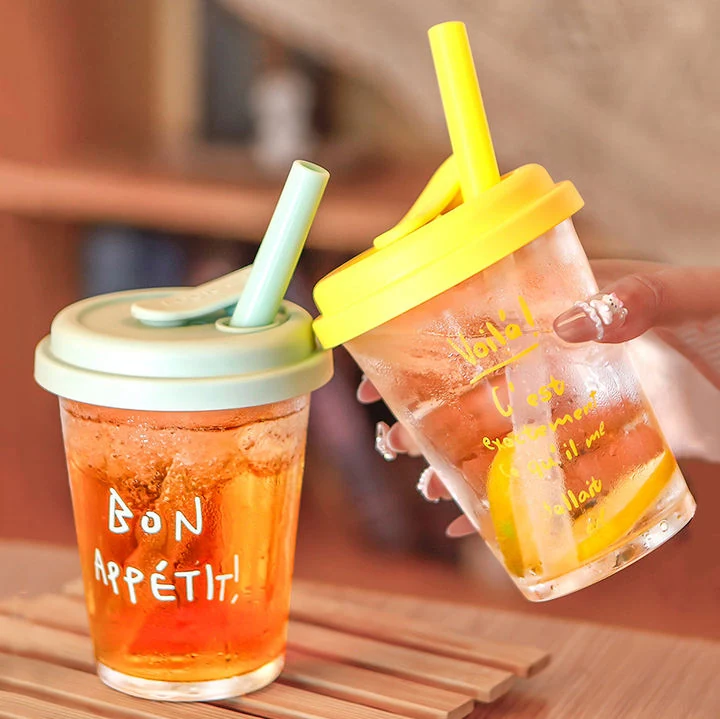 Custom Glass Tumbler With Lid And Straw For Coffee