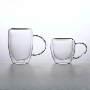 Double Wall Borosilicate Glass Cup with Handle – Milk Coffee Juice Use