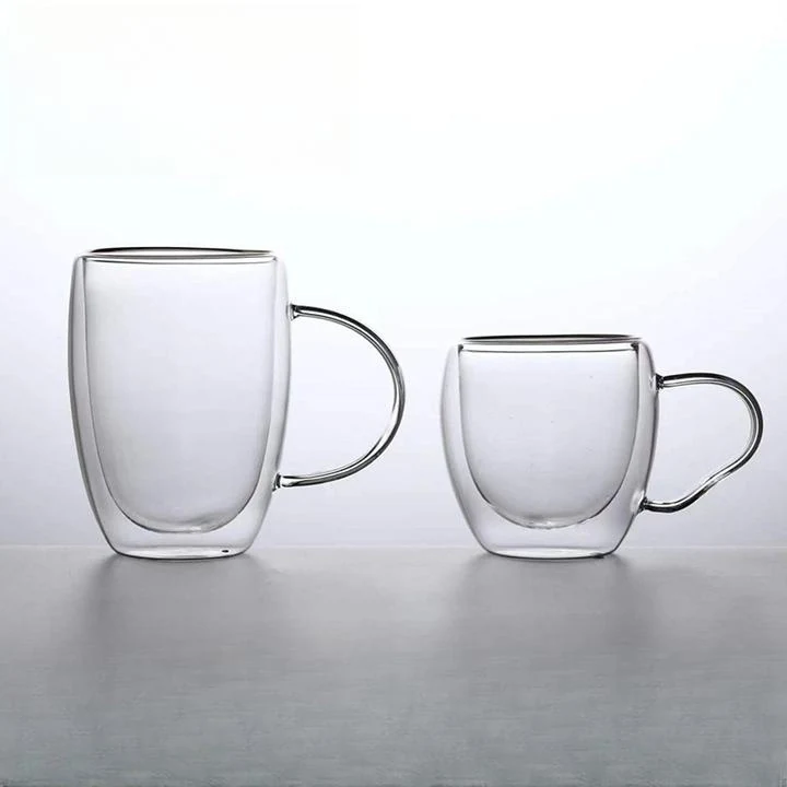 Double Wall Borosilicate Glass Cup with Handle – Milk Coffee Juice Use