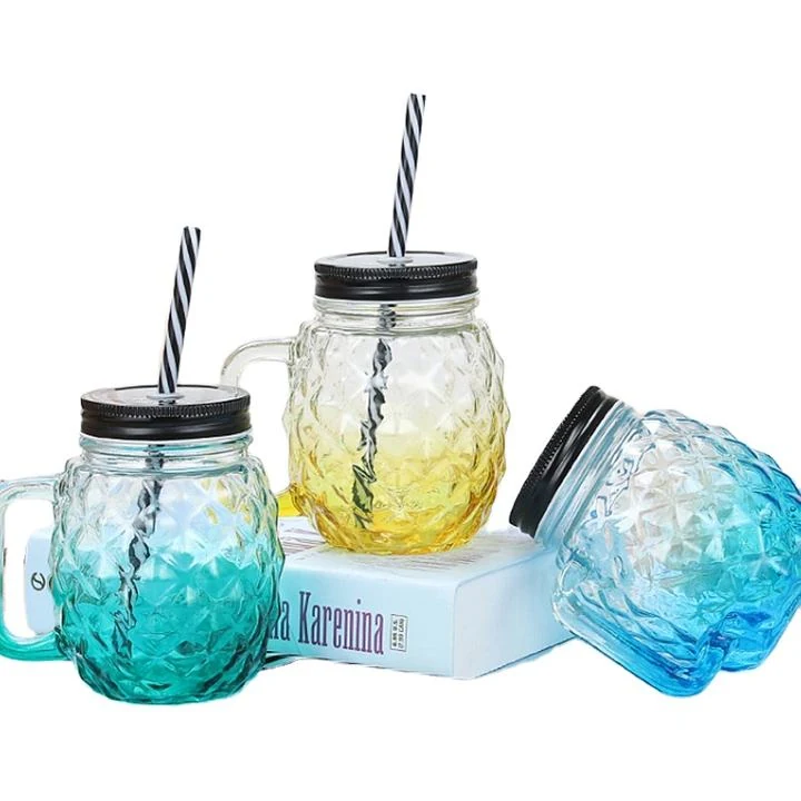 Factory Price 16oz Glass Mug with Handle Lid & Straw – Colored Coffee or Beer Cup