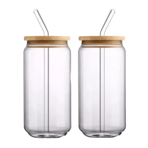 Frosted Beer Can Glass Tumbler 12oz 16oz – Bamboo Lid & Straw Gift Mug