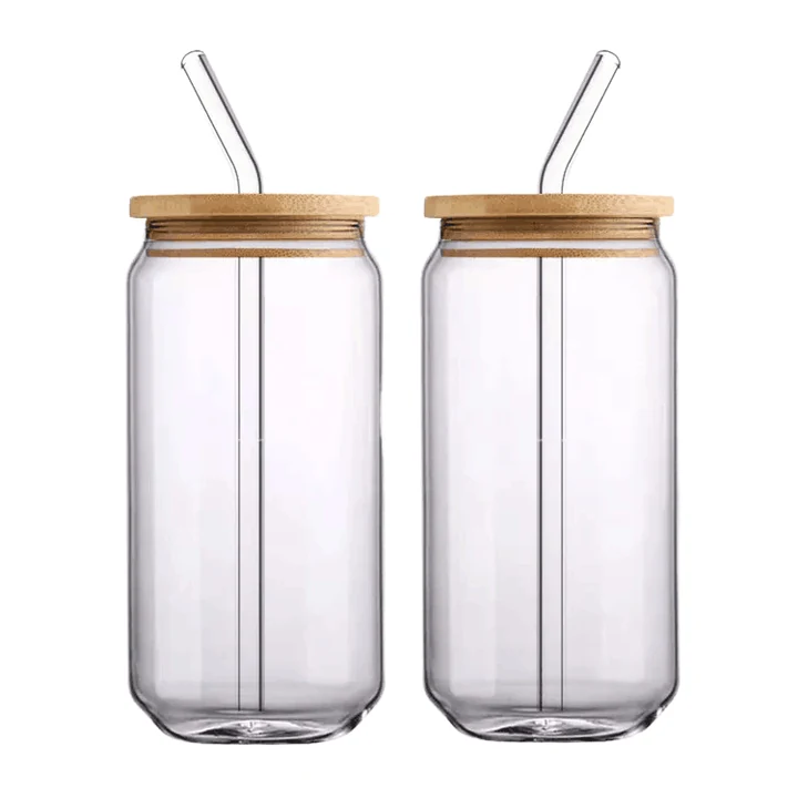 Frosted Beer Can Glass Tumbler 12oz 16oz – Bamboo Lid & Straw Gift Mug