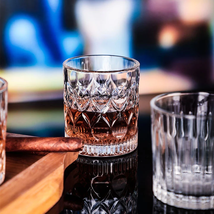 Luxury Striped Crystal Whisky Glass – Vintage Transparent Club Bar Drinkware