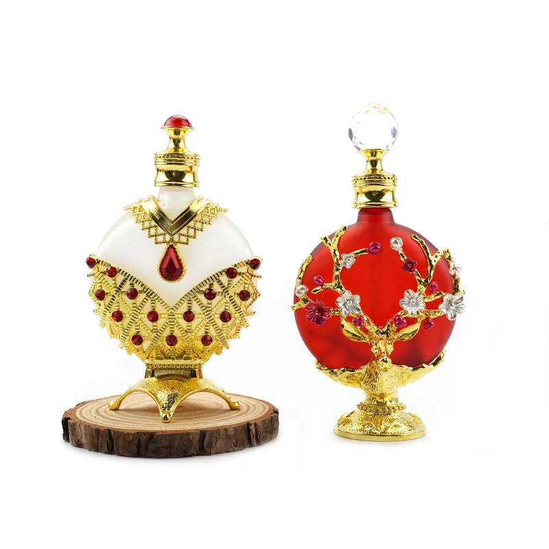 Vintage Empty Golden Attar Bottle Gold Gem Decoration 30ml