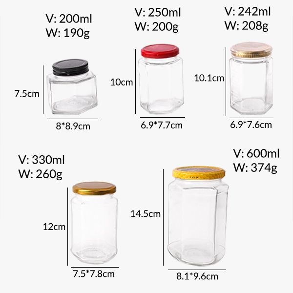 Wholesale Hexagonal Jam Jars with Metal Lids